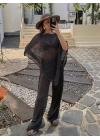 Siyah Simli Asimetrik Bluz ve Pantolon Takım