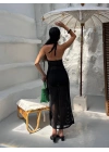 Siyah Uzun Ajurlu Transparan Plaj Elbisesi