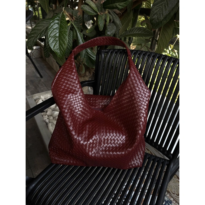 Coze Örgü Dokulu Bordo Omuz Çantası