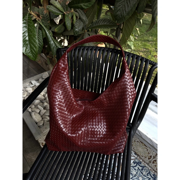 Coze Örgü Dokulu Bordo Omuz Çantası