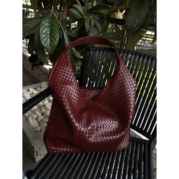 Coze Örgü Dokulu Bordo Omuz Çantası