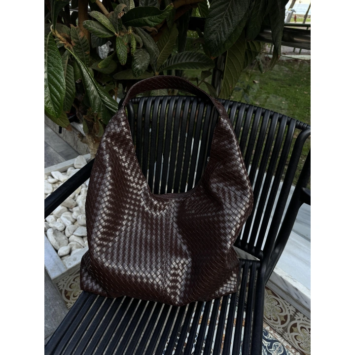 Coze Örgü Dokulu Acı Kahve Omuz Çantası