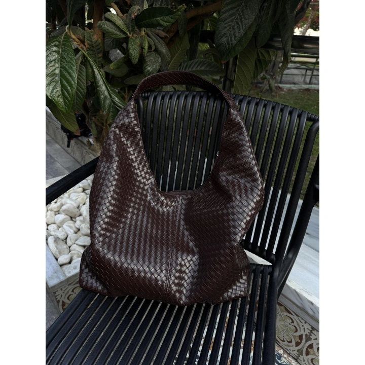 Coze Örgü Dokulu Acı Kahve Omuz Çantası