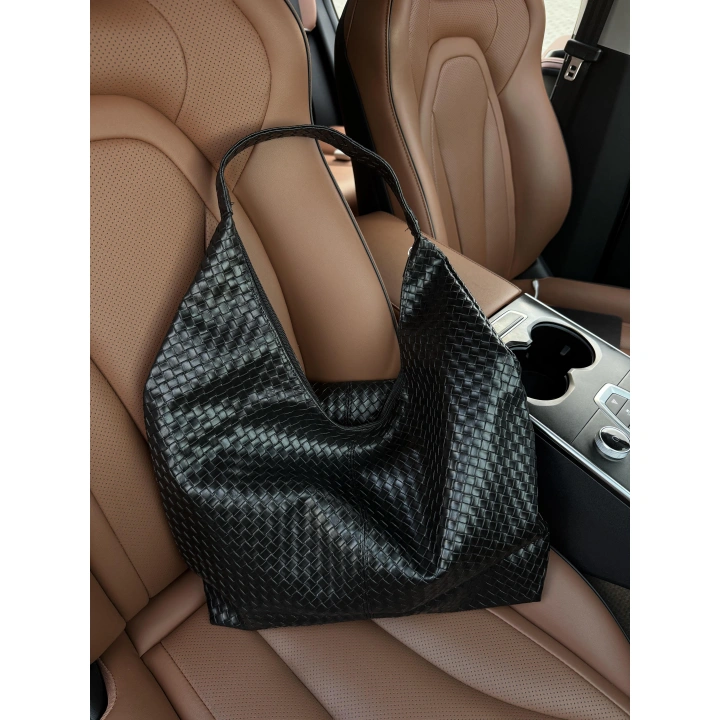 Coze Örgü Dokulu Siyah Omuz Çantası