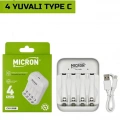 Micron CH1-206B 4 Yuvalı AA / AAA Ni-Mh Şarj Cihazı - Type-C