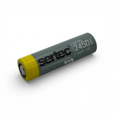 Sertec - Şarjlı Pil - Lityum İyon - 3.7v 2450 mAh - 18650 Boy - 12C - Başsız