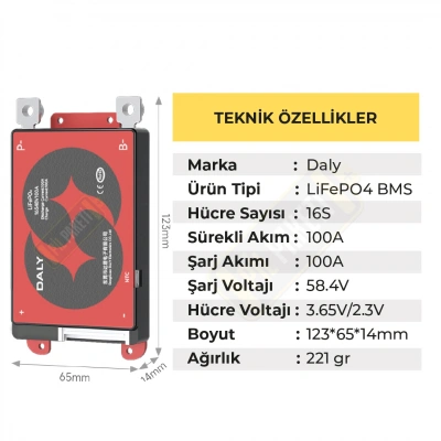 Daly - Lifepo4 Bms - 16s 100a - Balanslı