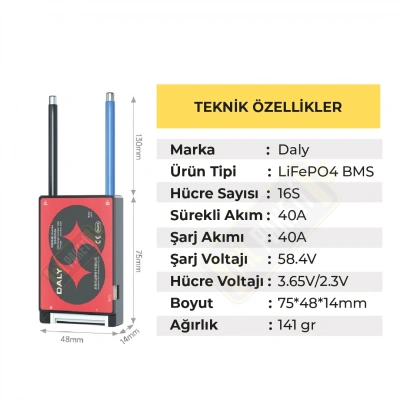 Daly - Lifepo4 Bms - 16s 40a - Balanslı