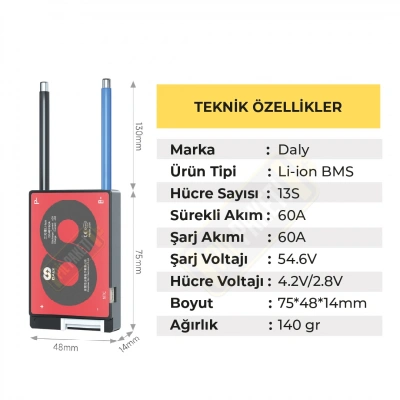 Daly - Lityum İyon Bms - 13s 60a - Balanslı