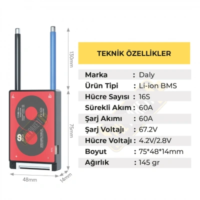 Daly - Lityum İyon Bms - 16s 60a - Balanslı