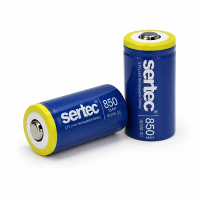 Sertec - Şarjlı Pil - Lityum İyon - 3.7v 850 mAh - 16340 Boy - Başlı