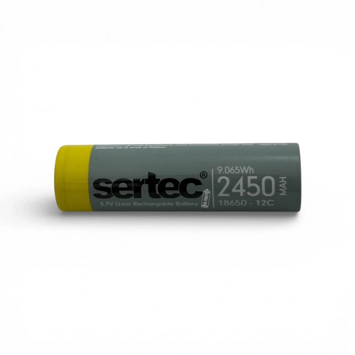 Sertec - Şarjlı Pil - Lityum İyon - 3.7v 2450 mAh - 18650 Boy - 12C - Başsız
