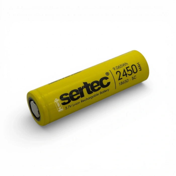 Sertec - Şarjlı Pil - Lityum İyon - 3.7v 2450 mAh - 18650 Boy - 5C- Başsız
