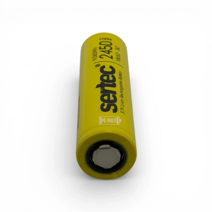 Sertec - Şarjlı Pil - Lityum İyon - 3.7v 2450 mAh - 18650 Boy - 5C- Başsız