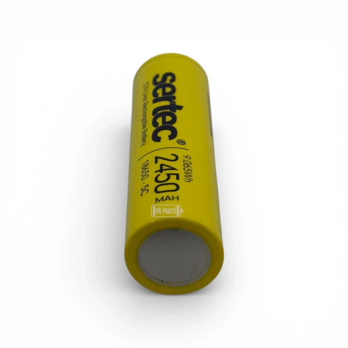 Sertec - Şarjlı Pil - Lityum İyon - 3.7v 2450 mAh - 18650 Boy - 5C- Başsız