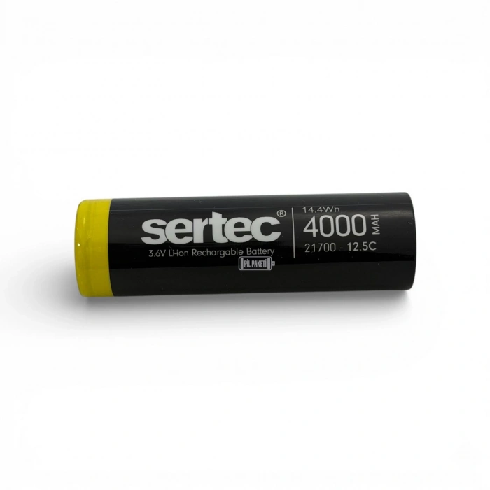 Sertec - Şarjlı Pil - Lityum İyon - 3.7v 4000mAh - 21700 Boy - 50a- Başsız