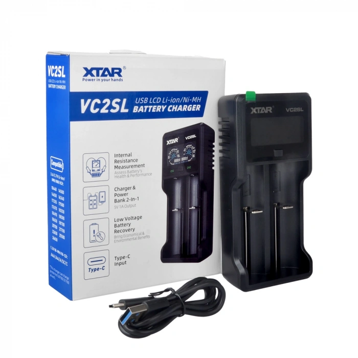 Xtar VC2SL - Taşınabilir LCD Ekranlı Li-ion/Ni-Mh/Ni-Cd Pil Şarj Cihazı - 2li
