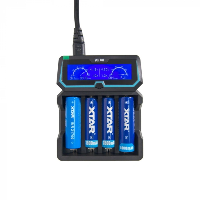 Xtar X4 - Taşınabilir LCD Ekranlı Hızlı Li-ion/Ni-Mh/Ni-Cd Şarj Cihazı / 4lü
