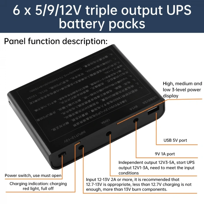 18650 Pil Yuvalı Modem Ups - 12v 9v ve USB 5V Çıkışlı