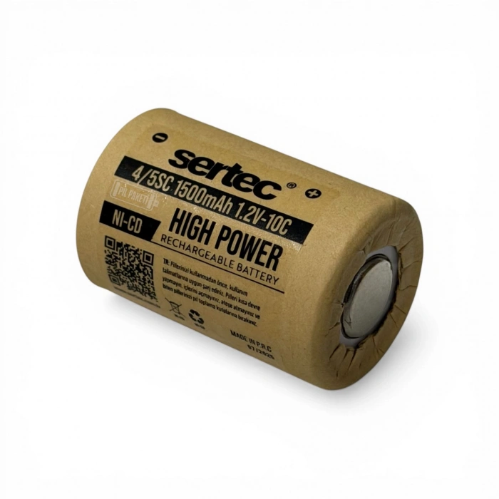 Sertec - Şarjlı Pil - NiCD - 1.2 Volt 1500 mAh - 4/5 SC Boy - 10c - Başsız