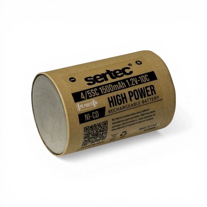 Sertec - Şarjlı Pil - NiCD - 1.2 Volt 1500 mAh - 4/5 SC Boy - 10c - Başsız