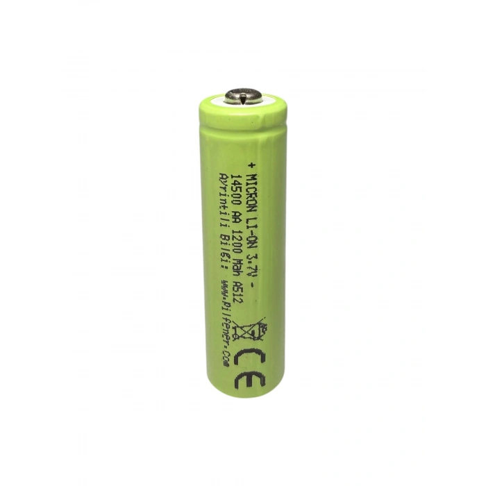 Micron - 14500 Boy - 3.7 Volt 1200 mAh Li-ion Şarjlı Pil - Başlı