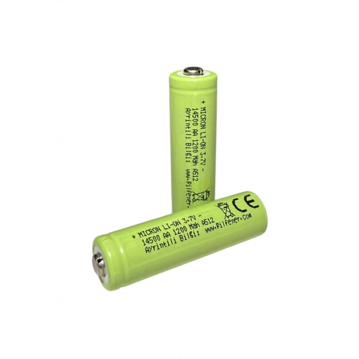Micron - 14500 Boy - 3.7 Volt 1200 mAh Li-ion Şarjlı Pil - Başlı