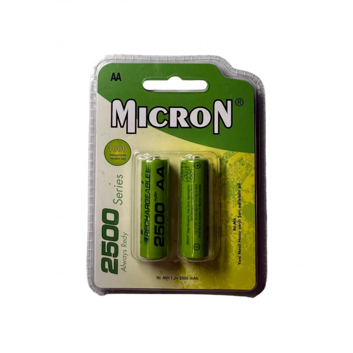 Micron - AA Boy 1.2 Volt 2500 mAh Ni-Mh Şarjlı Pil - Başlı -2li Blister