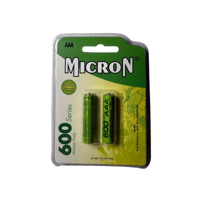 Micron - AAA Boy 1.2 Volt 600 mAh Ni-Mh Şarjlı Pil - Başlı -2li Blister