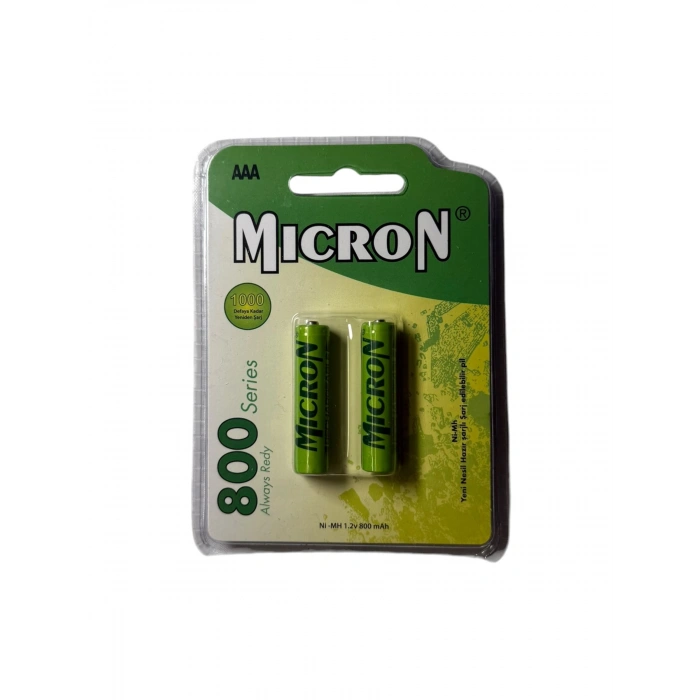 Micron - AAA Boy 1.2 Volt 800 mAh Ni-Mh Şarjlı Pil - Başlı -2li Blister