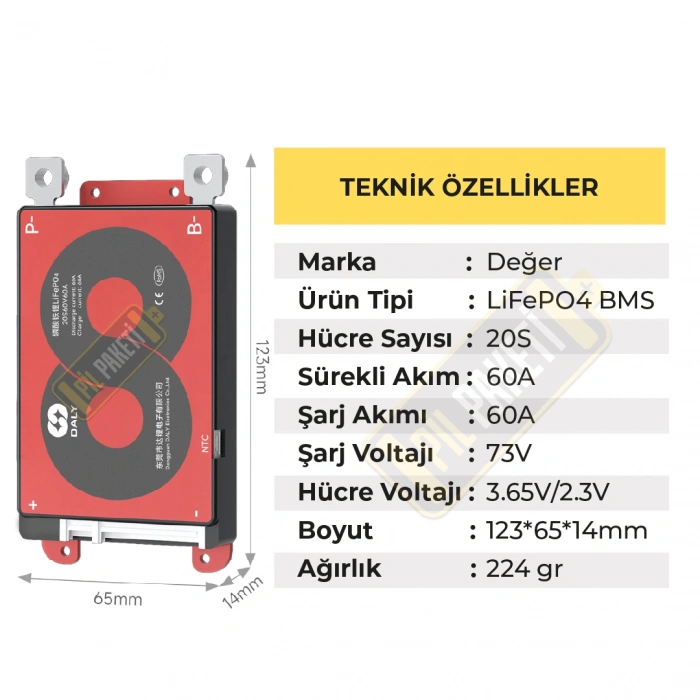 Daly - Lifepo4 Bms - 20s - 60a - Balanslı