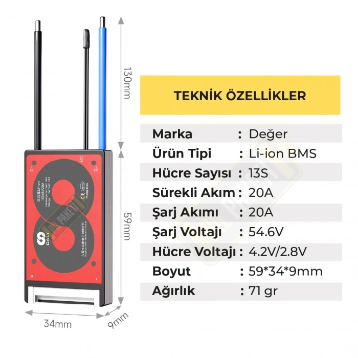 Daly - Lityum İyon Bms - 13s 20a - Balanslı