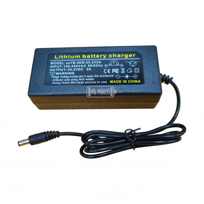 Lityum İyon Şarj Aleti - 6s - 25.2 Volt 2 Amper - DC 2.1 mm Soket