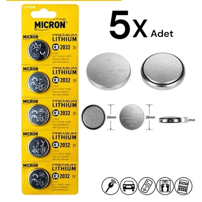 Micron CR2032 Pil - 5li Paket