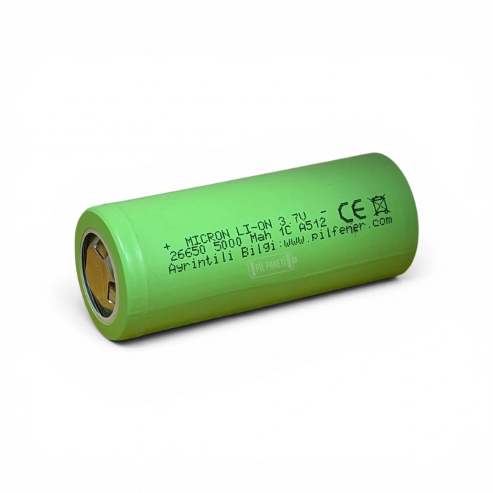 Micron - Lityum İyon Pil - 26650 Boy - 3.7 Volt - 5000 mAh - 1c - Başsız