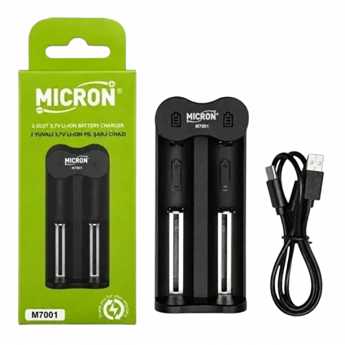 Micron M7001 2 Yuvalı 18650 Li-Ion Pil Şarj Cihazı - Type-C