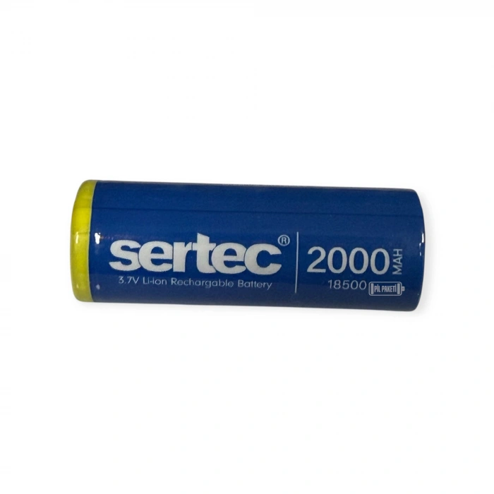 Sertec - 18500 - Lityum İyon - 3.7v 2000 mAh - Şarjlı Pil - Başsız