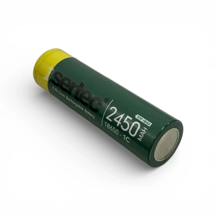 Sertec - Şarjlı Pil - Lityum İyon - 3.7v 2450mAh - 18650 Boy - 1c - Başlı