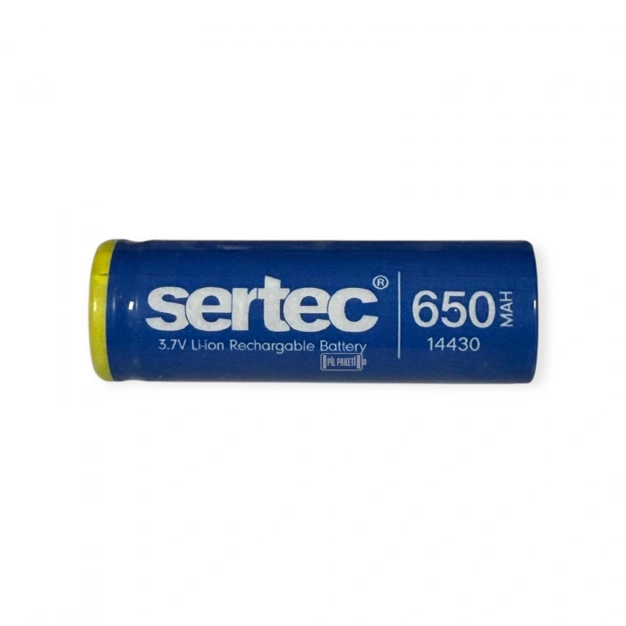 Sertec - Şarjlı Pil - Lityum İyon - 3.7v 650 mAh - 14430 Boy - Başsız