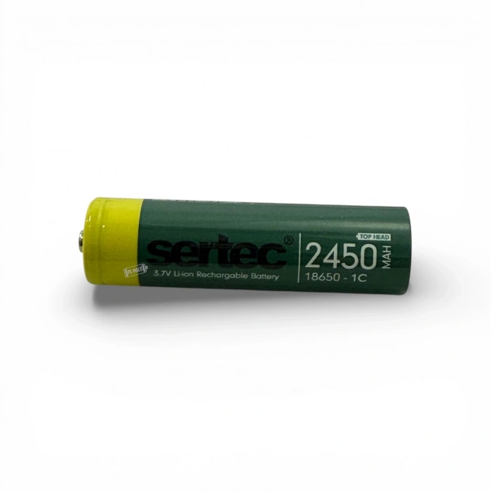 Sertec - Şarjlı Pil - Lityum İyon - 3.7v 2450mAh - 18650 Boy - 1c - Başlı