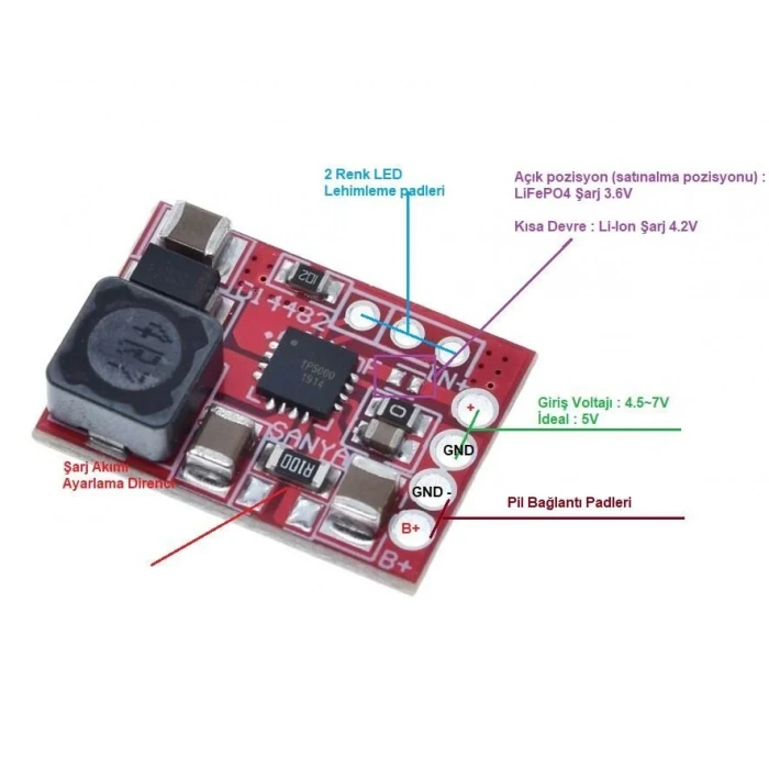TP5000 1A Lifepo4 ve Li-ion Pil Şarj Devresi