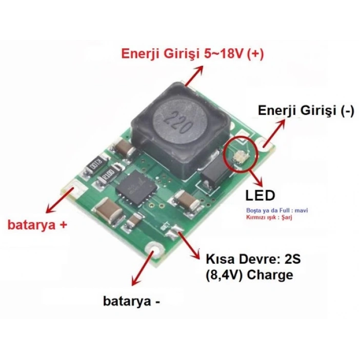 TP5100 1S(4.2V) & 2S(8.4V) Lityum Batarya Şarj Devresi
