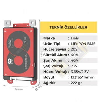 Daly - Lifepo4 Bms - 20s 40a - Balanslı