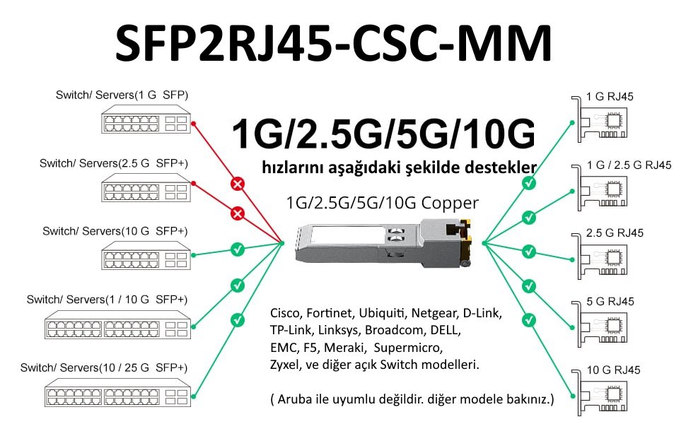 10G/5G/2.5G/1G RJ45 Cat6A 30 Metre RJ45 to SFP Adaptör