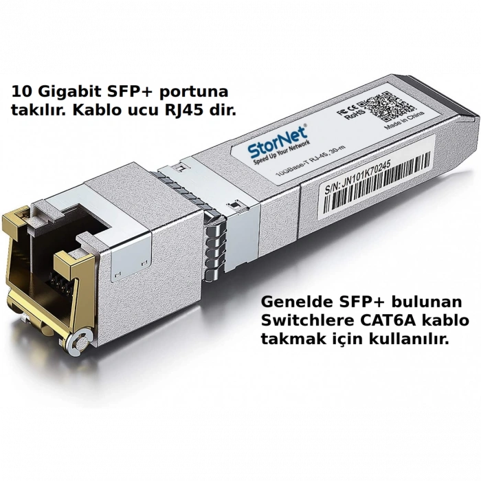 10Gbase-T SFP+ to RJ45 Transceiver Modül Cat6a/7 30m