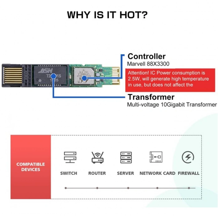 10Gbase-T SFP+ to RJ45 Transceiver Modül Cat6a/7 30m