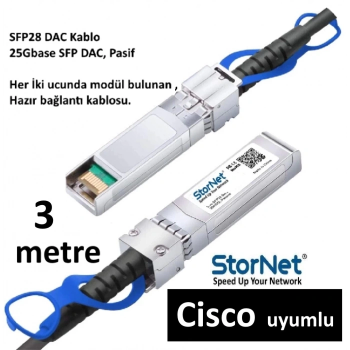 3 Metre DAC Kablo 25GBase SFP28 ( Cisco MSA uyumlu )