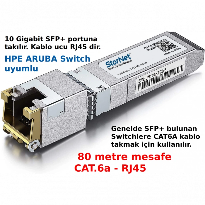 Aruba uyumlu 10GBase-T SFP+ Transceiver 80 metre SFP+ to RJ45
