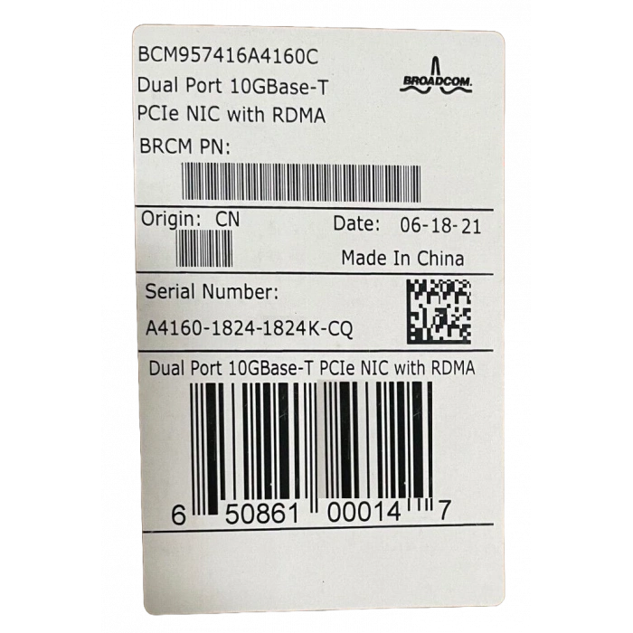 Broadcom BCM957416A4160C Ethernet Kartı 10GbE Dual Port RJ45