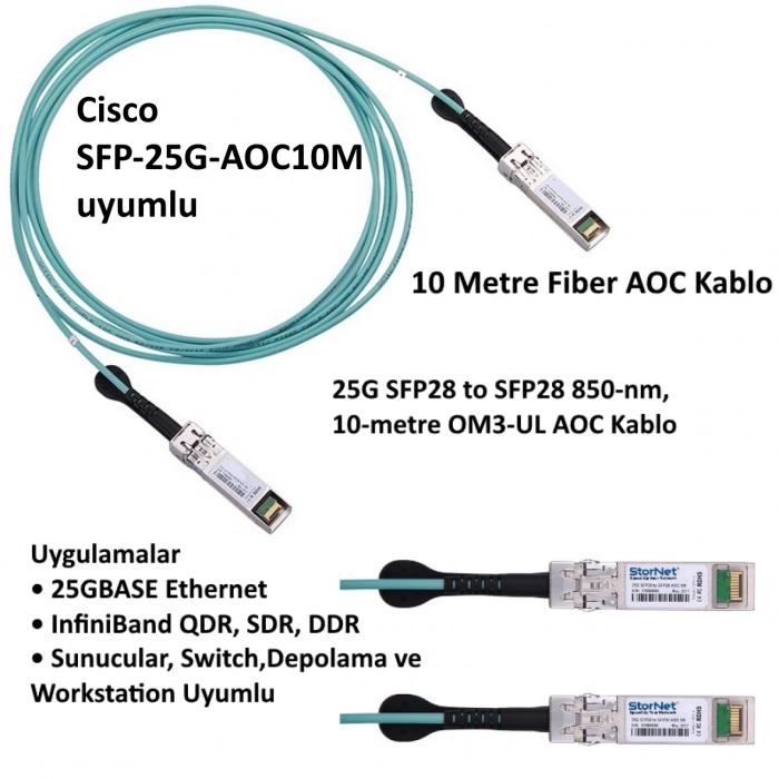 Cisco uyumlu 25G SFP28 to SFP28 10-metre AOC Kablo